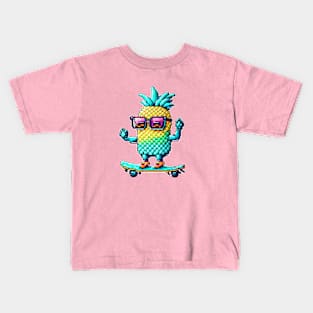 pixel pineapple on a skateboard Kids T-Shirt